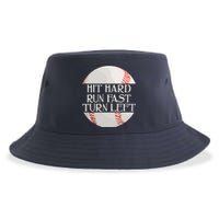 Hit Hard Run Fast Turn Left Funny Baseball Sustainable Bucket Hat