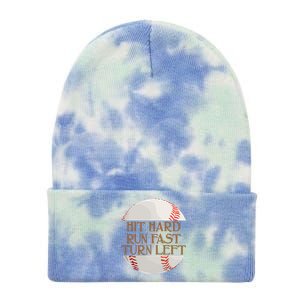 Hit Hard Run Fast Turn Left Funny Baseball Tie Dye 12in Knit Beanie