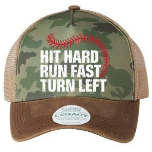 Hit Hard Run Fast Turn Left Funny Baseball Player And Fan Gift Legacy Tie Dye Trucker Hat