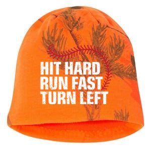 Hit Hard Run Fast Turn Left Funny Baseball Player And Fan Gift Kati - Camo Knit Beanie