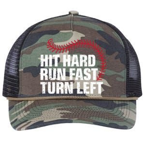 Hit Hard Run Fast Turn Left Funny Baseball Player And Fan Gift Retro Rope Trucker Hat Cap