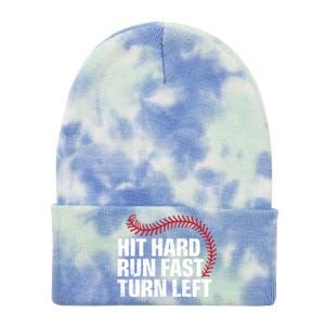 Hit Hard Run Fast Turn Left Funny Baseball Player And Fan Gift Tie Dye 12in Knit Beanie