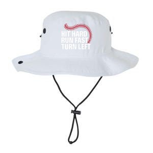 Hit Hard Run Fast Turn Left Funny Baseball Player And Fan Gift Legacy Cool Fit Booney Bucket Hat