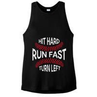 Hit Hard Run Fast Turn Left Funny Baseball Player Ladies PosiCharge Tri-Blend Wicking Tank
