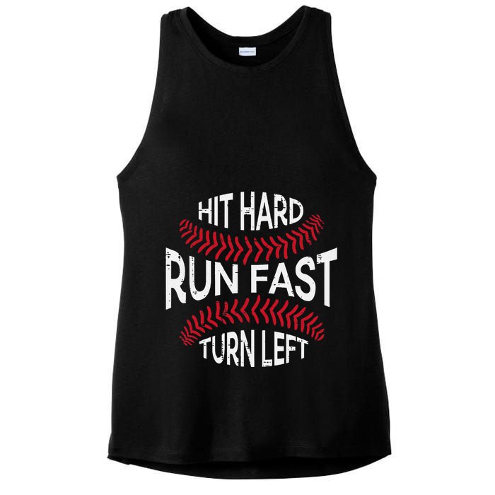 Hit Hard Run Fast Turn Left Funny Baseball Player Ladies PosiCharge Tri-Blend Wicking Tank