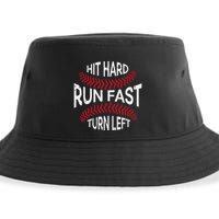 Hit Hard Run Fast Turn Left Funny Baseball Player Sustainable Bucket Hat