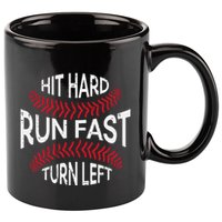 Hit Hard Run Fast Turn Left Funny Baseball Player 11oz C Handle Ceramic Mug