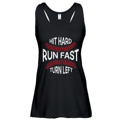 Hit Hard Run Fast Turn Left Funny Baseball Player Ladies Essential Flowy Tank