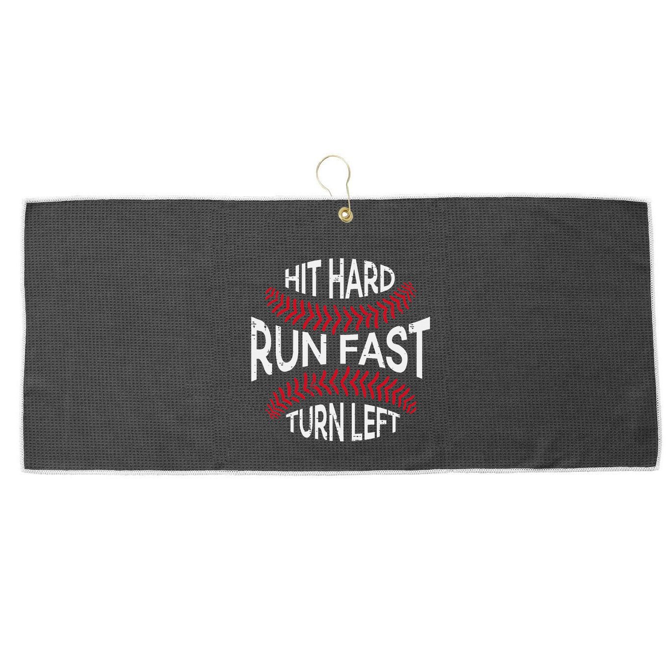 Hit Hard Run Fast Turn Left Funny Baseball Player Large Microfiber Waffle Golf Towel