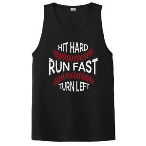 Hit Hard Run Fast Turn Left Funny Baseball Player PosiCharge Competitor Tank