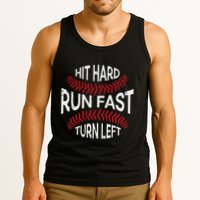 Hit Hard Run Fast Turn Left Funny Baseball Player Tank Top