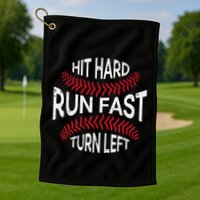 Hit Hard Run Fast Turn Left Funny Baseball Player Golf Towel