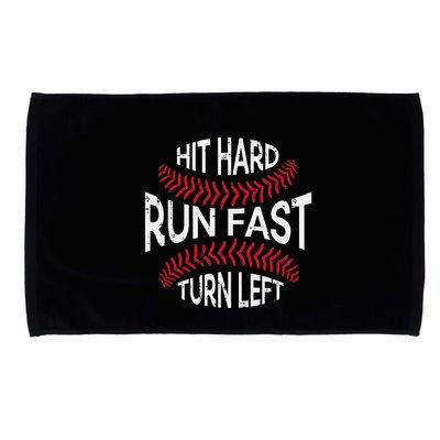 Hit Hard Run Fast Turn Left Funny Baseball Player Microfiber Hand Towel