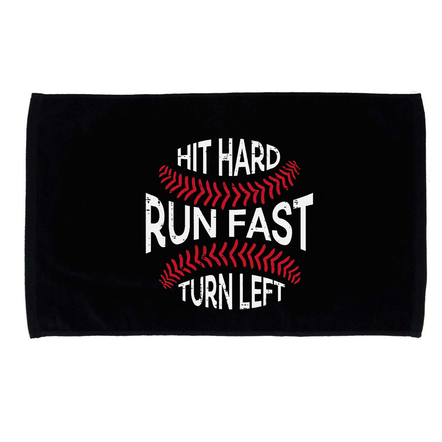Hit Hard Run Fast Turn Left Funny Baseball Player Microfiber Hand Towel