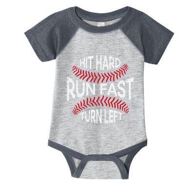 Hit Hard Run Fast Turn Left Funny Baseball Player Infant Baby Jersey Bodysuit