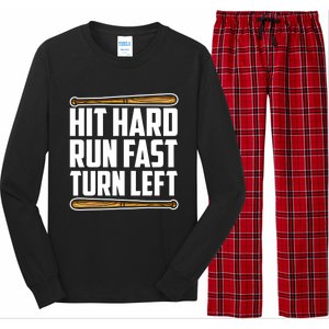 Hit Hard Run Fast Turn Left Gift Funny Baseball Player Gift Long Sleeve Pajama Set