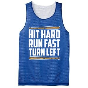 Hit Hard Run Fast Turn Left Gift Funny Baseball Player Gift Mesh Reversible Basketball Jersey Tank