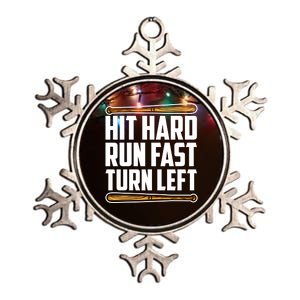 Hit Hard Run Fast Turn Left Gift Funny Baseball Player Gift Metallic Star Ornament