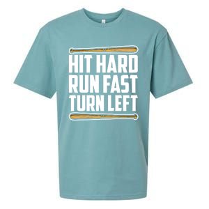 Hit Hard Run Fast Turn Left Gift Funny Baseball Player Gift Sueded Cloud Jersey T-Shirt