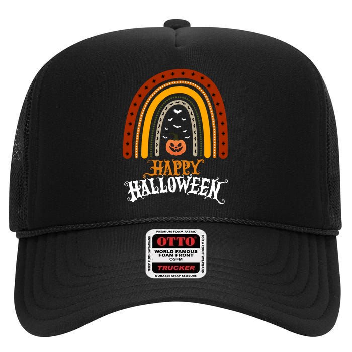 Happy Halloween Rainbow Pumpkin High Crown Mesh Back Trucker Hat