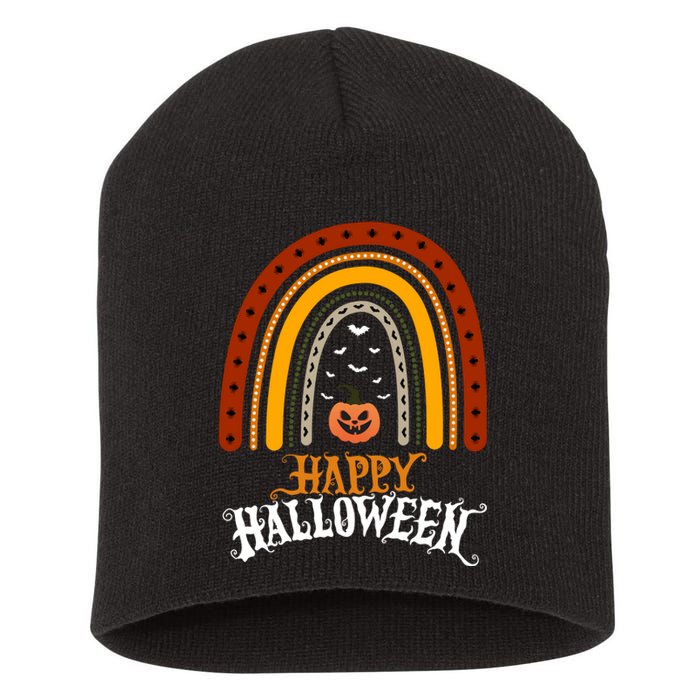 Happy Halloween Rainbow Pumpkin Short Acrylic Beanie