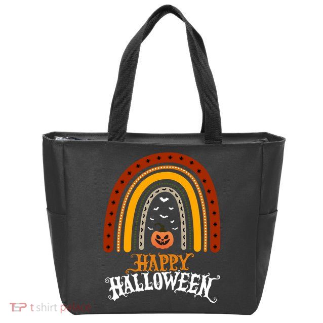 Happy Halloween Rainbow Pumpkin Zip Tote Bag