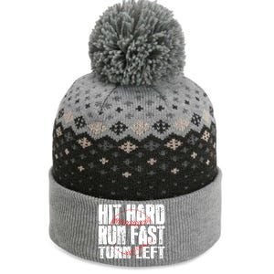 Hit Hard Run Fast Turn Left Funny Baseball Player Gift Funny Gift The Baniff Cuffed Pom Beanie