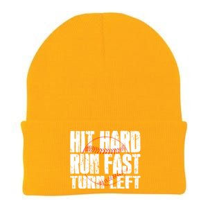 Hit Hard Run Fast Turn Left Funny Baseball Player Gift Funny Gift Knit Cap Winter Beanie