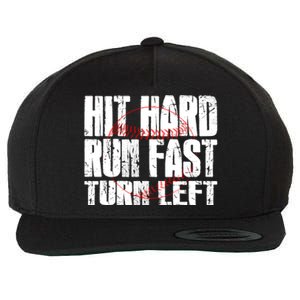 Hit Hard Run Fast Turn Left Funny Baseball Player Gift Funny Gift Wool Snapback Cap