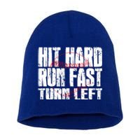 Hit Hard Run Fast Turn Left Funny Baseball Player Gift Funny Gift Short Acrylic Beanie