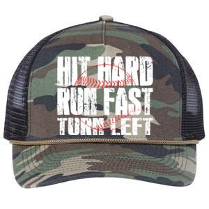 Hit Hard Run Fast Turn Left Funny Baseball Player Gift Funny Gift Retro Rope Trucker Hat Cap