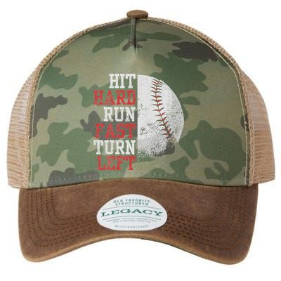 Hit Hard Run Fast Turn Left Funny Baseball Player Fan Funny Legacy Tie Dye Trucker Hat