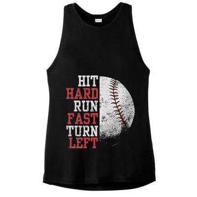 Hit Hard Run Fast Turn Left Funny Baseball Player Fan Funny Ladies PosiCharge Tri-Blend Wicking Tank