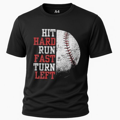 Hit Hard Run Fast Turn Left Funny Baseball Player Fan Funny Performance Shirt