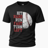Hit Hard Run Fast Turn Left Funny Baseball Player Fan Funny Performance Shirt