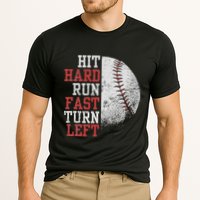 Hit Hard Run Fast Turn Left Funny Baseball Player Fan Funny Performance Shirt