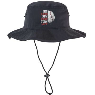 Hit Hard Run Fast Turn Left Funny Baseball Player Fan Funny Bucket Hat