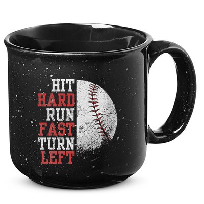Hit Hard Run Fast Turn Left Funny Baseball Player Fan Funny 15oz Campfire Ceramic Mug