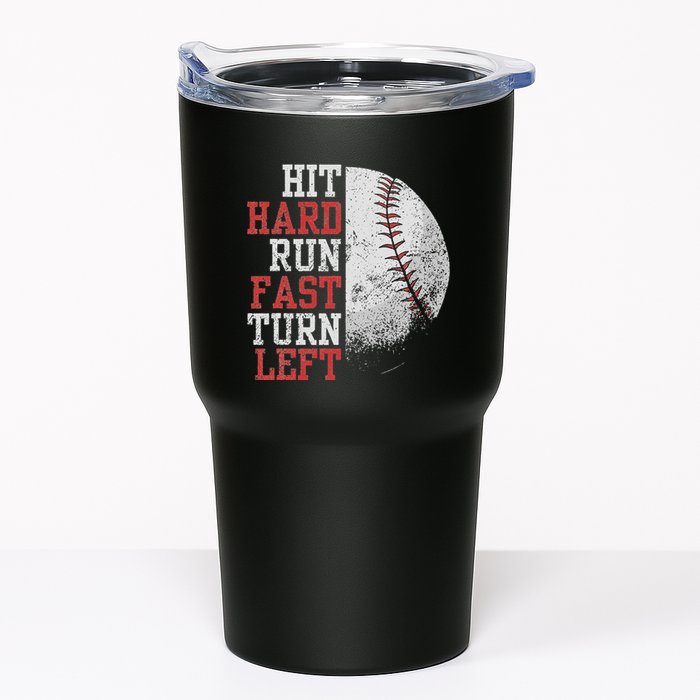 Hit Hard Run Fast Turn Left Funny Baseball Player Fan Funny Tumbler