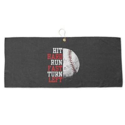 Hit Hard Run Fast Turn Left Funny Baseball Player Fan Funny Large Microfiber Waffle Golf Towel