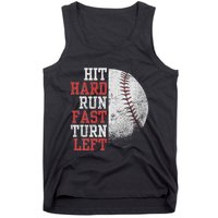 Hit Hard Run Fast Turn Left Funny Baseball Player Fan Funny Tank Top
