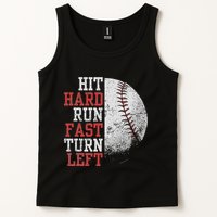 Hit Hard Run Fast Turn Left Funny Baseball Player Fan Funny Tank Top