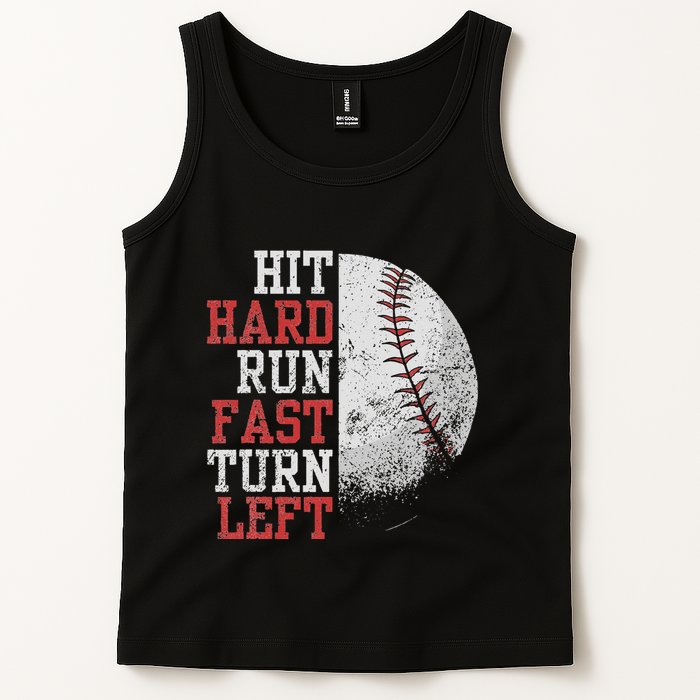 Hit Hard Run Fast Turn Left Funny Baseball Player Fan Funny Tank Top
