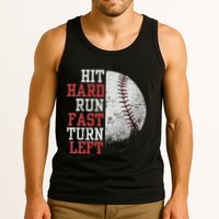 Hit Hard Run Fast Turn Left Funny Baseball Player Fan Funny Tank Top