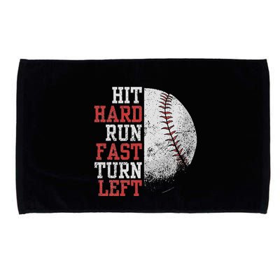Hit Hard Run Fast Turn Left Funny Baseball Player Fan Funny Microfiber Hand Towel