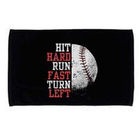 Hit Hard Run Fast Turn Left Funny Baseball Player Fan Funny Microfiber Hand Towel