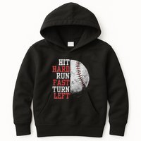 Hit Hard Run Fast Turn Left Funny Baseball Player Fan Funny Kids Hoodie