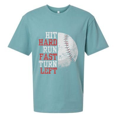 Hit Hard Run Fast Turn Left Funny Baseball Player Fan Funny Sueded Cloud Jersey T-Shirt