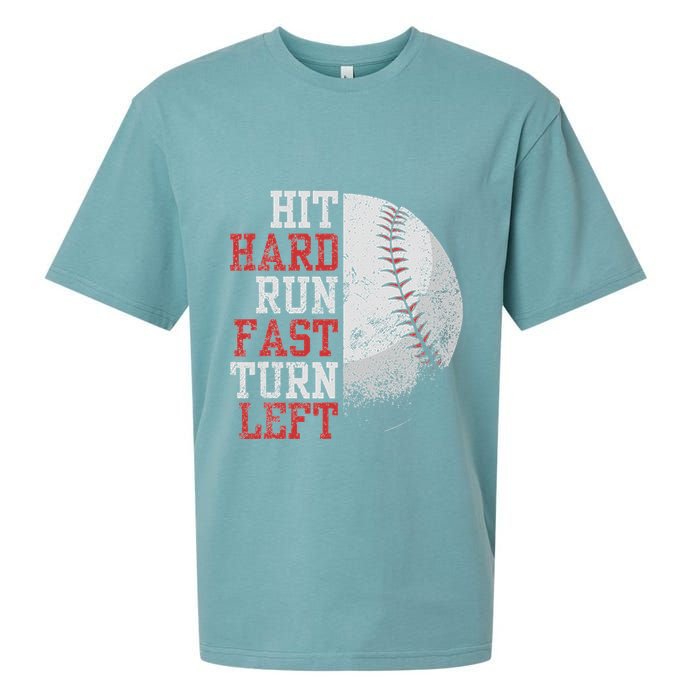 Hit Hard Run Fast Turn Left Funny Baseball Player Fan Funny Sueded Cloud Jersey T-Shirt