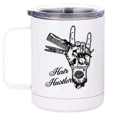 Hair Hustler Rock And Roll Barber And Hairstylist Job 12 oz Stainless Steel Tumbler Cup